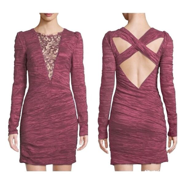 Free People Look of Love Sangria Ruched Bodycon Dress Burgundy Size 4 NWT - Picture 14 of 14